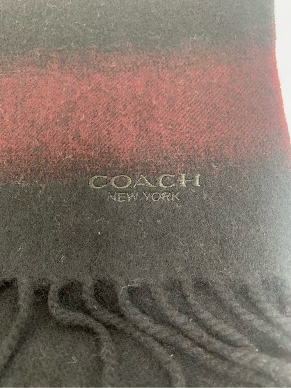 Coach New York Ombre Cashmere Scarf in Burgundy and Black